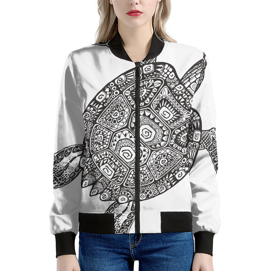 Zentangle Sea Turtle Print Women's Bomber Jacket