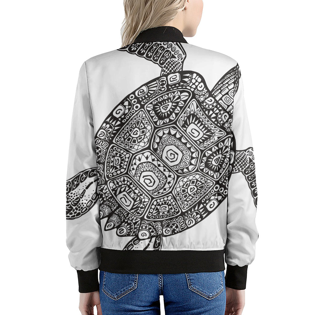 Zentangle Sea Turtle Print Women's Bomber Jacket