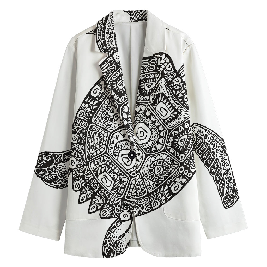 Zentangle Sea Turtle Print Women's Cotton Blazer