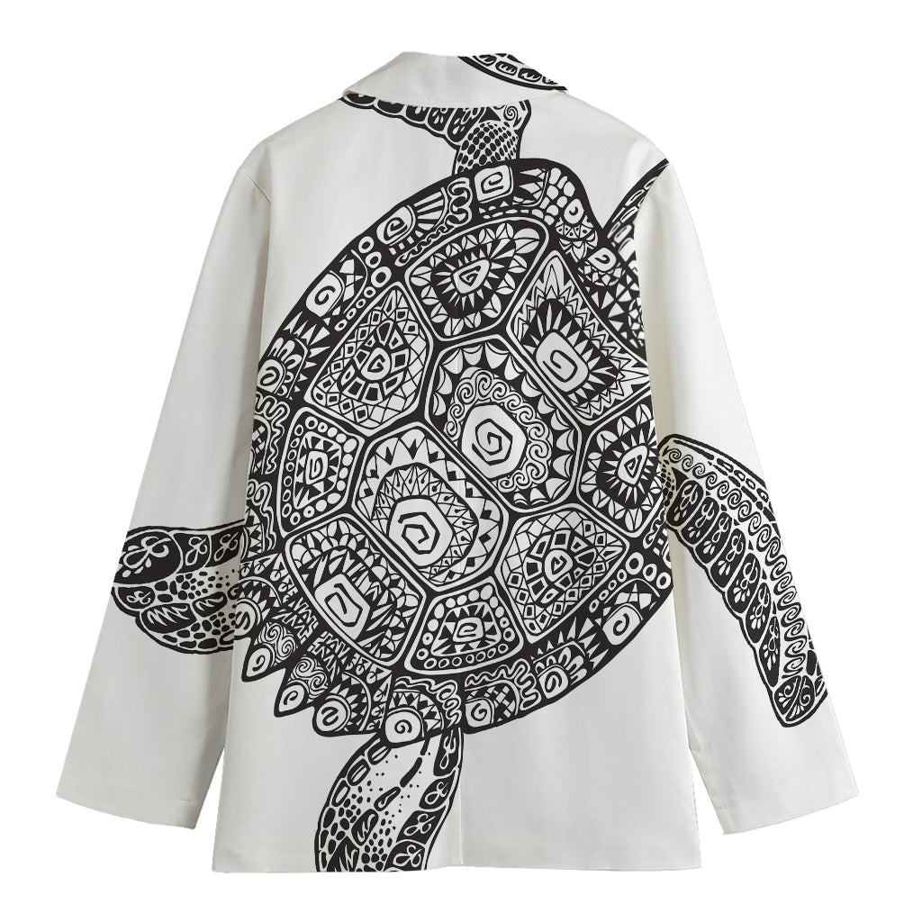 Zentangle Sea Turtle Print Women's Cotton Blazer