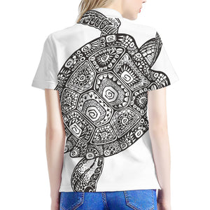 Zentangle Sea Turtle Print Women's Polo Shirt