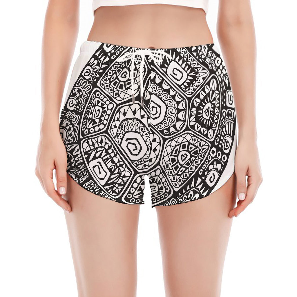 Zentangle Sea Turtle Print Women's Split Running Shorts