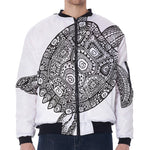 Zentangle Sea Turtle Print Zip Sleeve Bomber Jacket