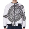 Zentangle Sea Turtle Print Zip Sleeve Bomber Jacket