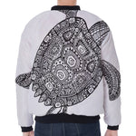 Zentangle Sea Turtle Print Zip Sleeve Bomber Jacket