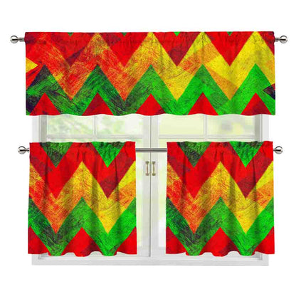 Zig Zag Reggae Pattern Print 3 Piece Kitchen Curtains