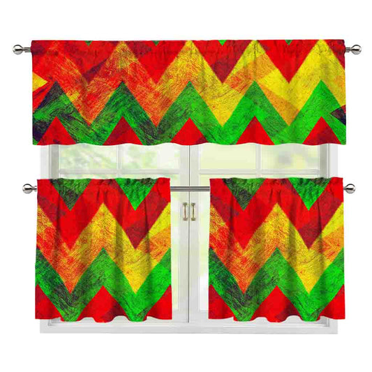 Zig Zag Reggae Pattern Print 3 Piece Kitchen Curtains