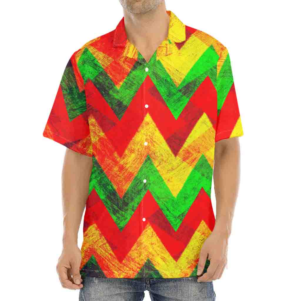 Zig Zag Reggae Pattern Print Aloha Shirt