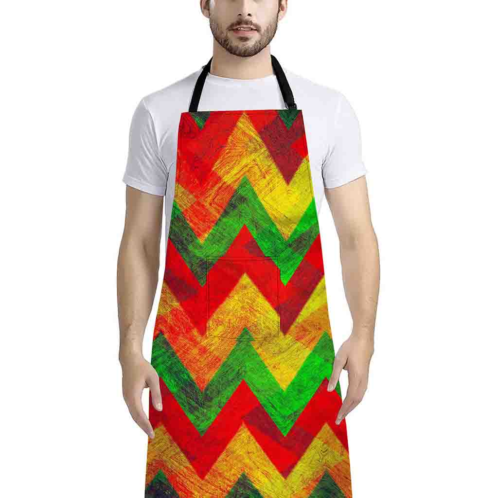 Zig Zag Reggae Pattern Print Bib Apron With Pocket