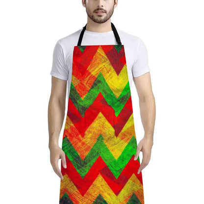 Zig Zag Reggae Pattern Print Bib Apron With Pocket