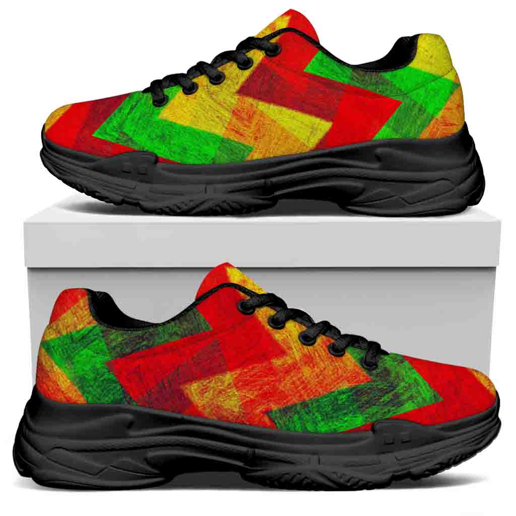 Zig Zag Reggae Pattern Print Black Chunky Shoes