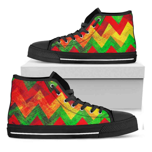 Zig Zag Reggae Pattern Print Black High Top Sneakers