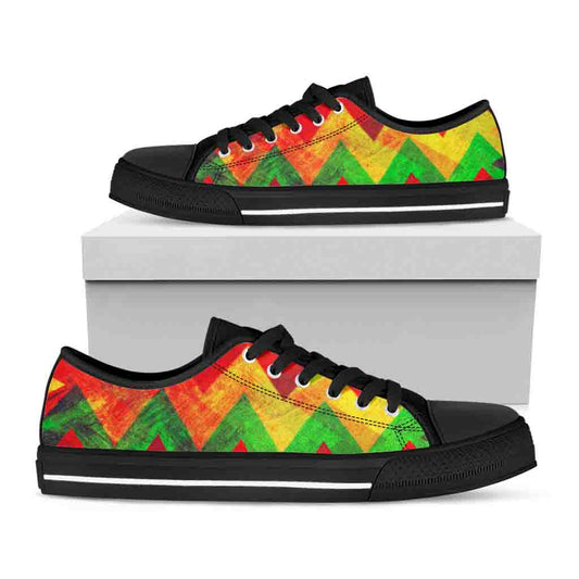 Zig Zag Reggae Pattern Print Black Low Top Sneakers
