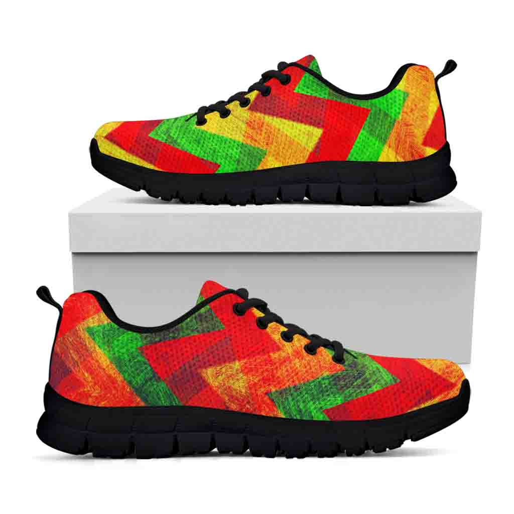 Zig Zag Reggae Pattern Print Black Running Shoes