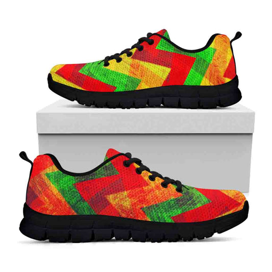Zig Zag Reggae Pattern Print Black Running Shoes