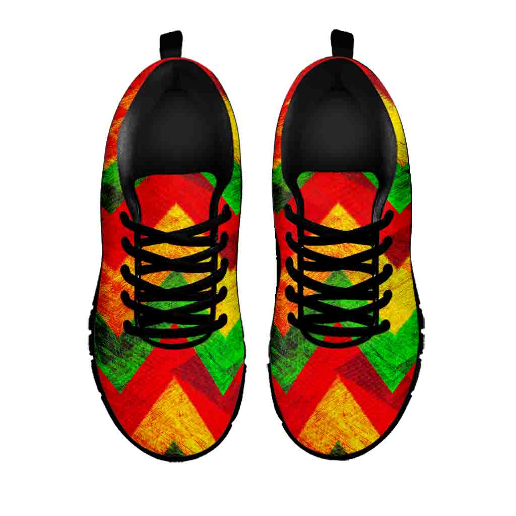 Zig Zag Reggae Pattern Print Black Running Shoes