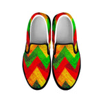 Zig Zag Reggae Pattern Print Black Slip On Sneakers