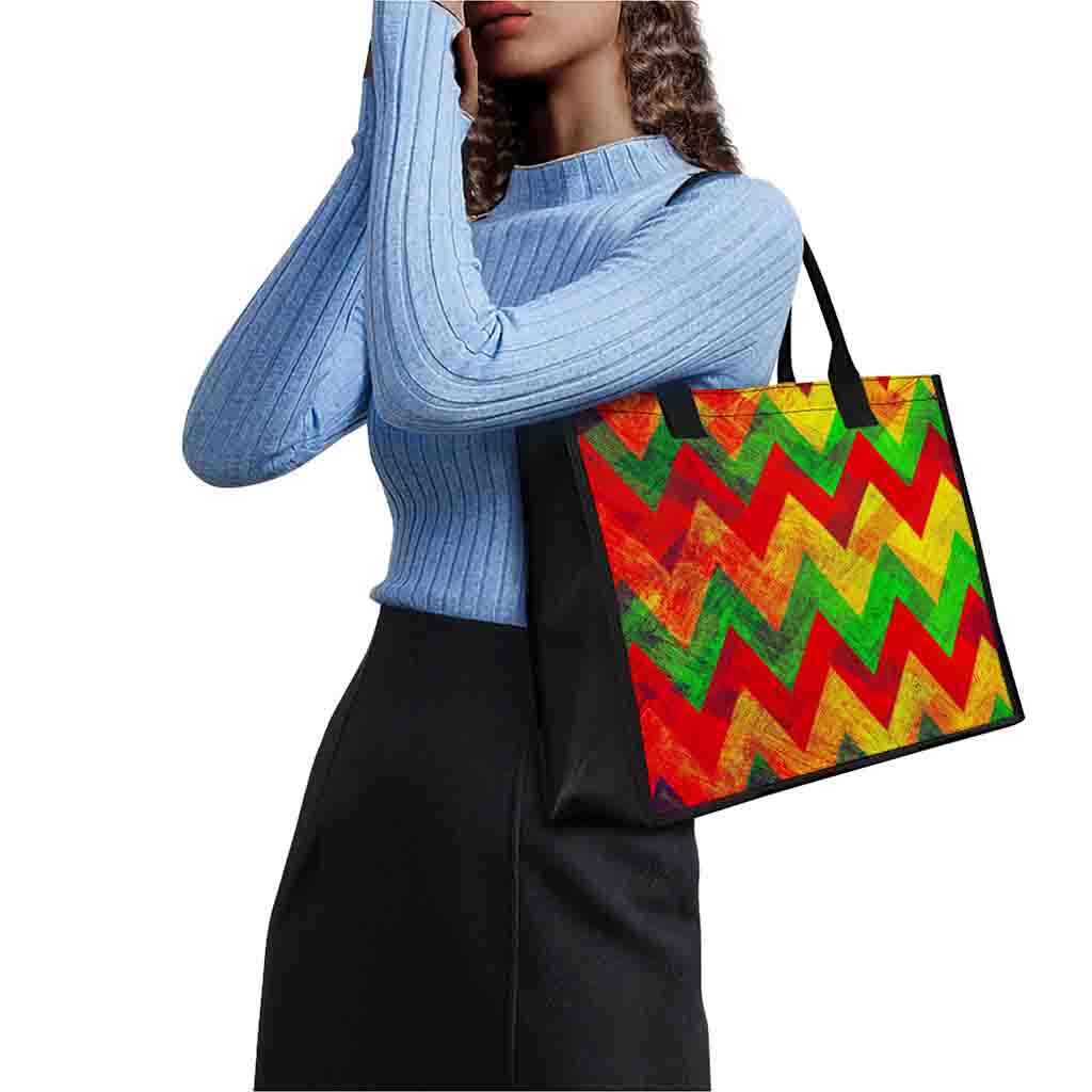 Zig Zag Reggae Pattern Print Canvas Tote Bag