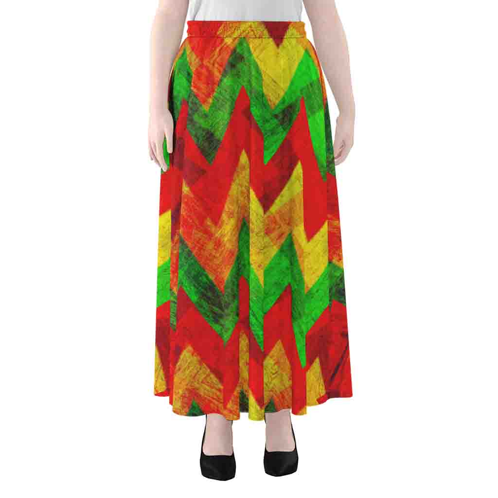 Zig Zag Reggae Pattern Print Chiffon Maxi Skirt