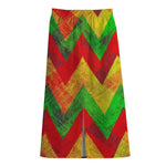 Zig Zag Reggae Pattern Print Cotton Front Slit Maxi Skirt