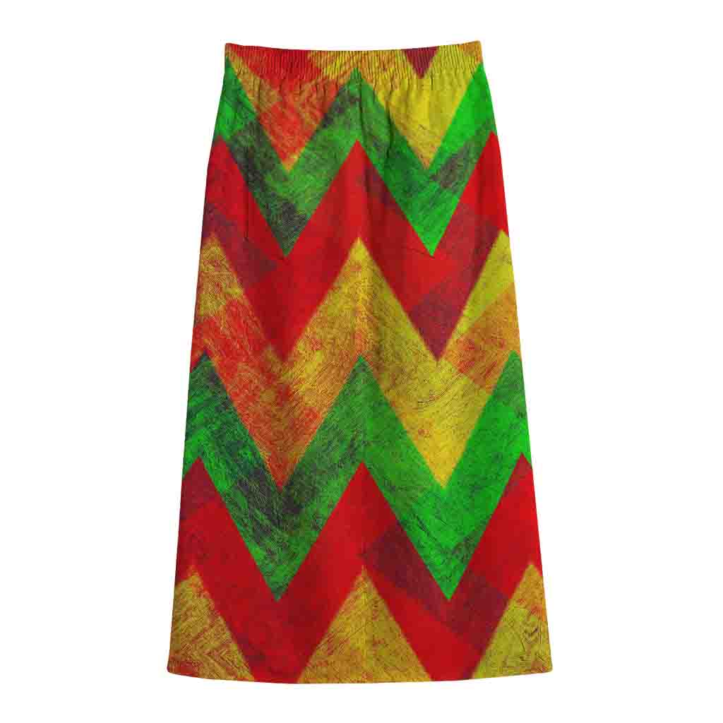 Zig Zag Reggae Pattern Print Cotton Front Slit Maxi Skirt
