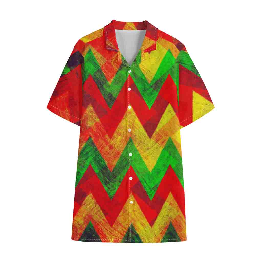 Zig Zag Reggae Pattern Print Cotton Hawaiian Shirt