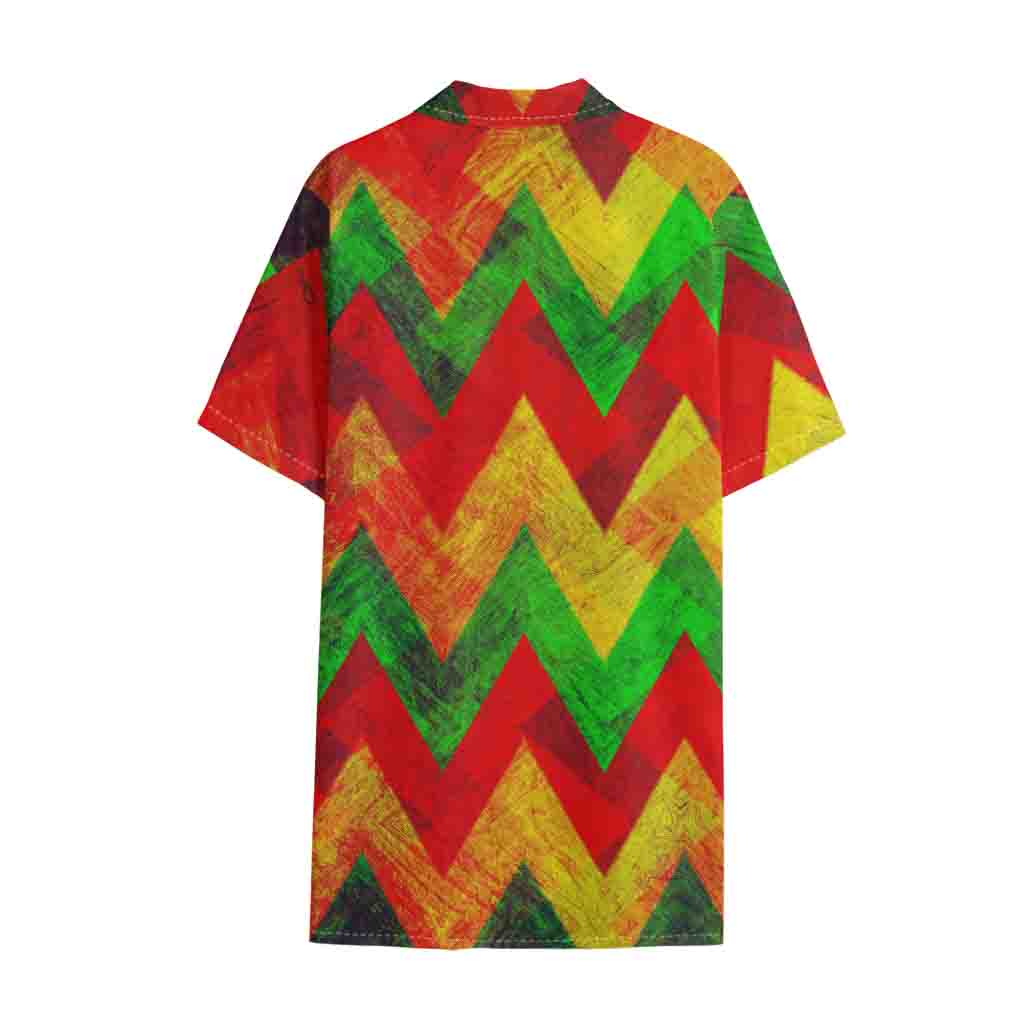 Zig Zag Reggae Pattern Print Cotton Hawaiian Shirt