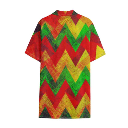 Zig Zag Reggae Pattern Print Cotton Hawaiian Shirt