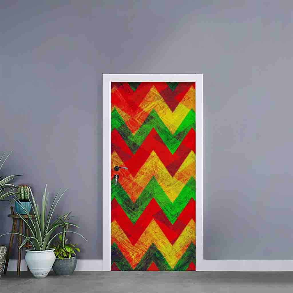 Zig Zag Reggae Pattern Print Door Sticker