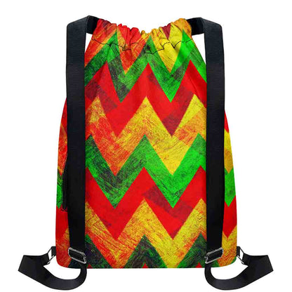 Zig Zag Reggae Pattern Print Drawstring Backpack
