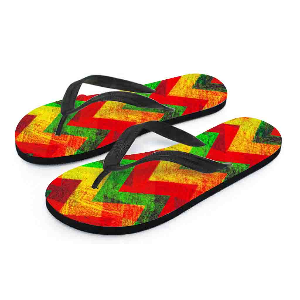 Zig Zag Reggae Pattern Print Flip Flops