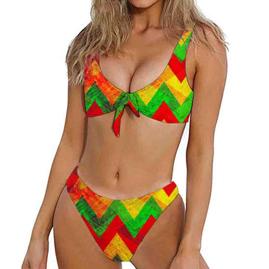 Zig Zag Reggae Pattern Print Front Bow Tie Bikini