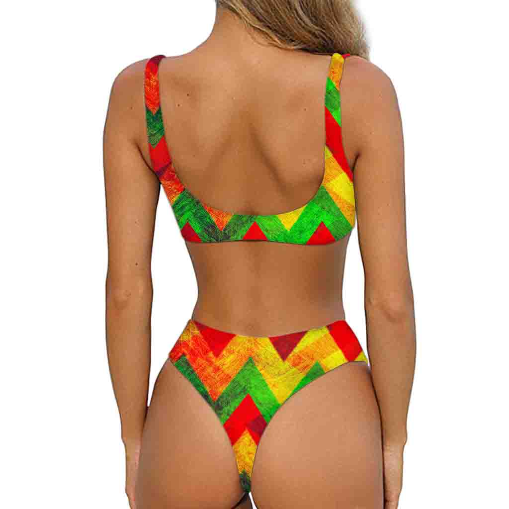 Zig Zag Reggae Pattern Print Front Bow Tie Bikini