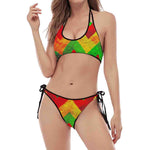 Zig Zag Reggae Pattern Print Halter Scoop Tie Side Bikini