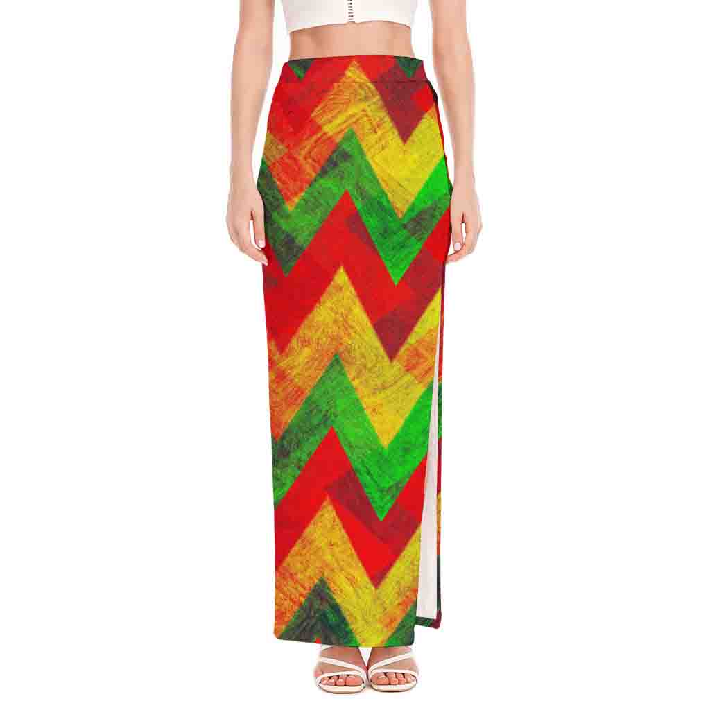 Zig Zag Reggae Pattern Print High Slit Maxi Skirt