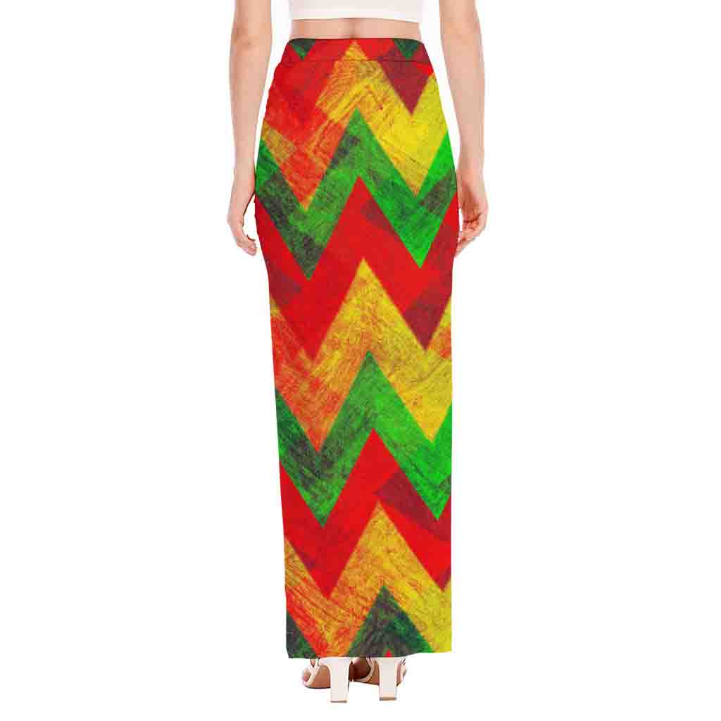Zig Zag Reggae Pattern Print High Slit Maxi Skirt