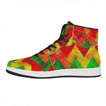 Zig Zag Reggae Pattern Print High Top Leather Sneakers