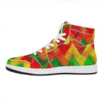 Zig Zag Reggae Pattern Print High Top Leather Sneakers