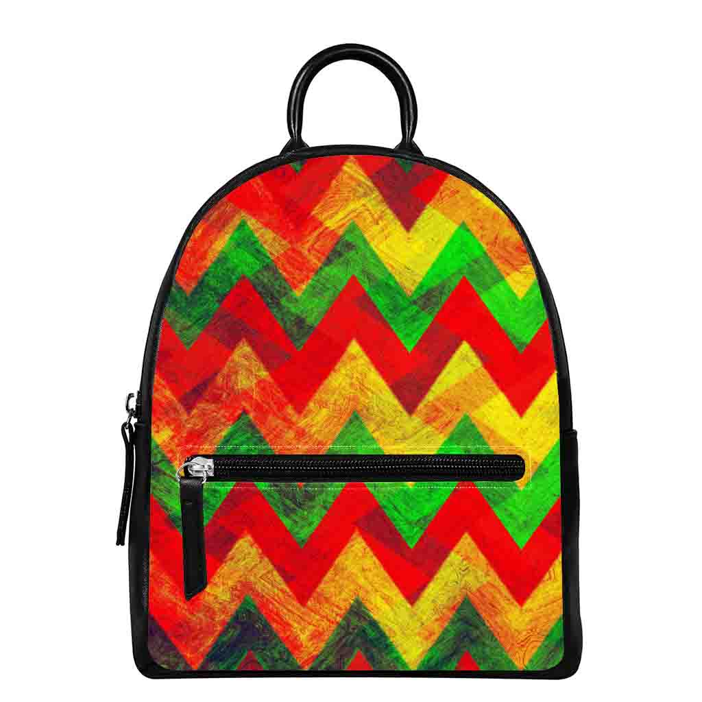 Zig Zag Reggae Pattern Print Leather Backpack