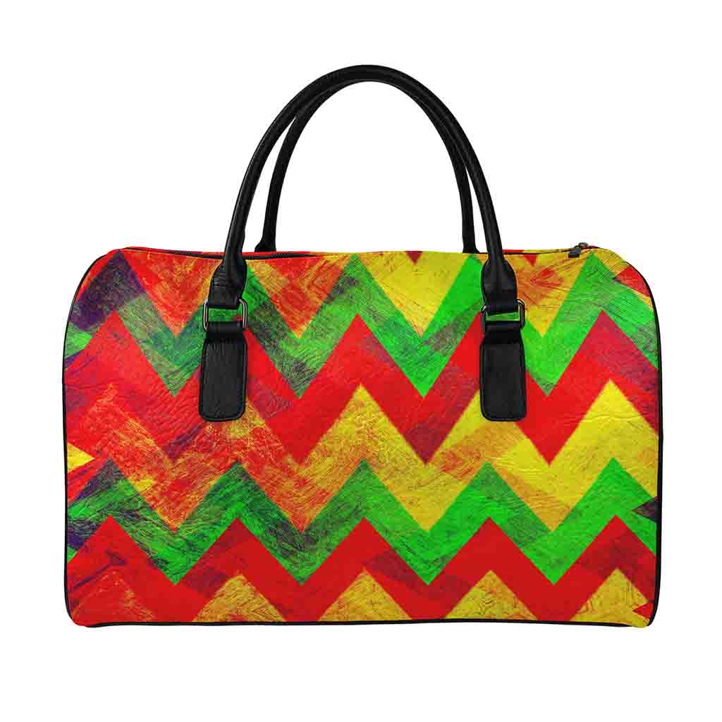 Zig Zag Reggae Pattern Print Leather Duffle Bag
