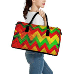 Zig Zag Reggae Pattern Print Leather Duffle Bag