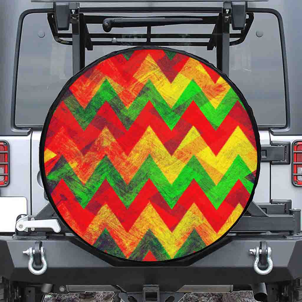 Zig Zag Reggae Pattern Print Leather Spare Tire Cover