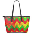Zig Zag Reggae Pattern Print Leather Tote Bag With Zipper