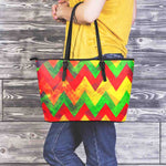 Zig Zag Reggae Pattern Print Leather Tote Bag