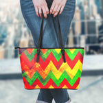 Zig Zag Reggae Pattern Print Leather Tote Bag