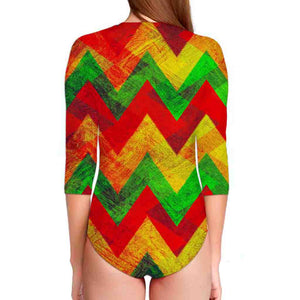 Zig Zag Reggae Pattern Print Long Sleeve Swimsuit