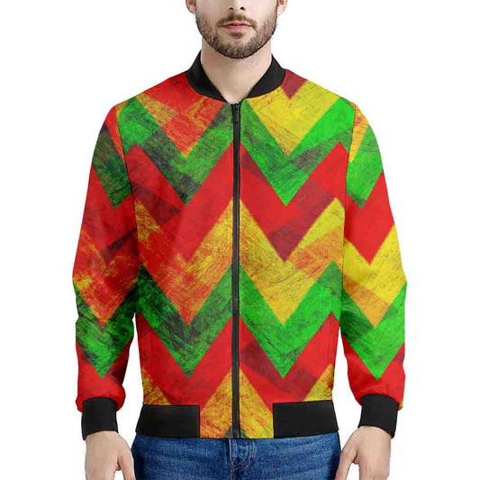 Zig Zag Reggae Pattern Print Men's Bomber Jacket