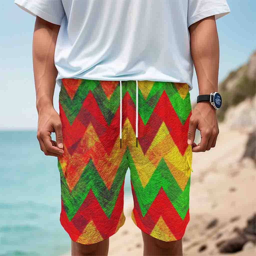 Zig Zag Reggae Pattern Print Men's Cargo Shorts
