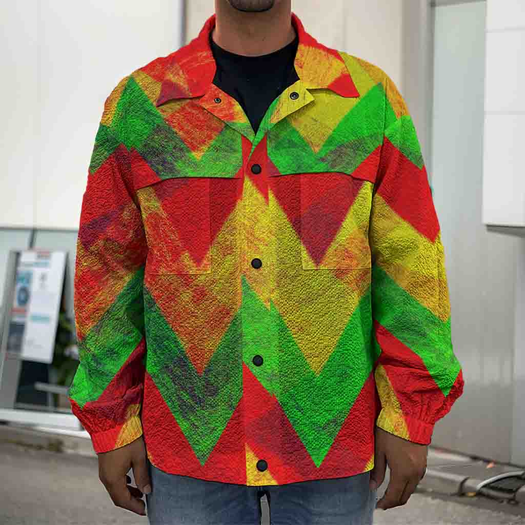 Zig Zag Reggae Pattern Print Men's Shirt Jacket