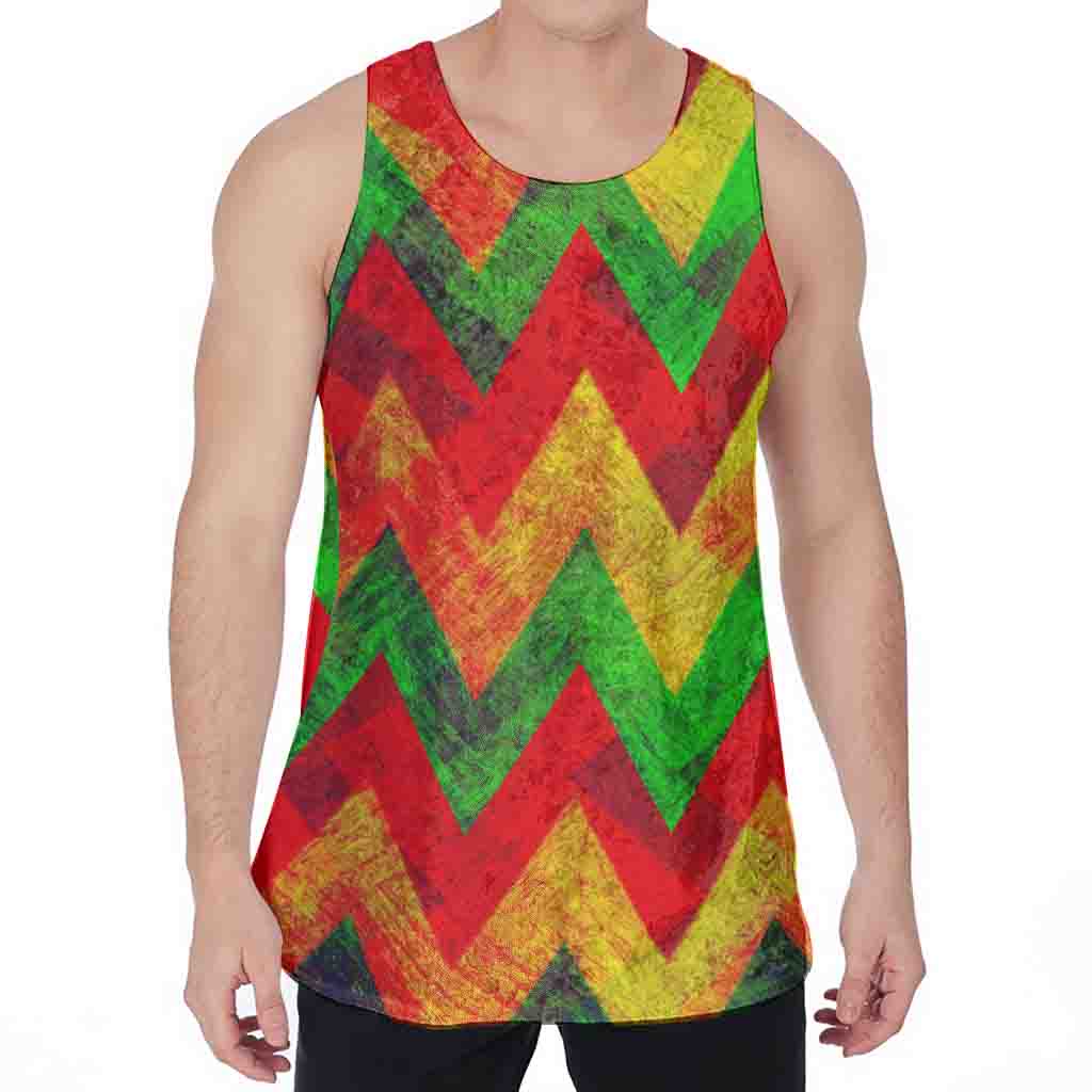 Zig Zag Reggae Pattern Print Men's Velvet Tank Top
